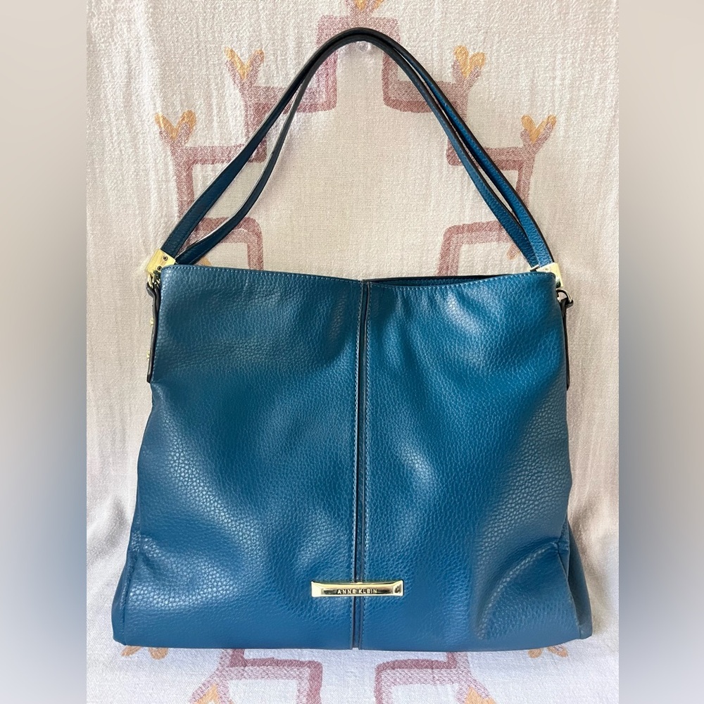 Anne Klein Faux Leather Blue Shoulder Bag